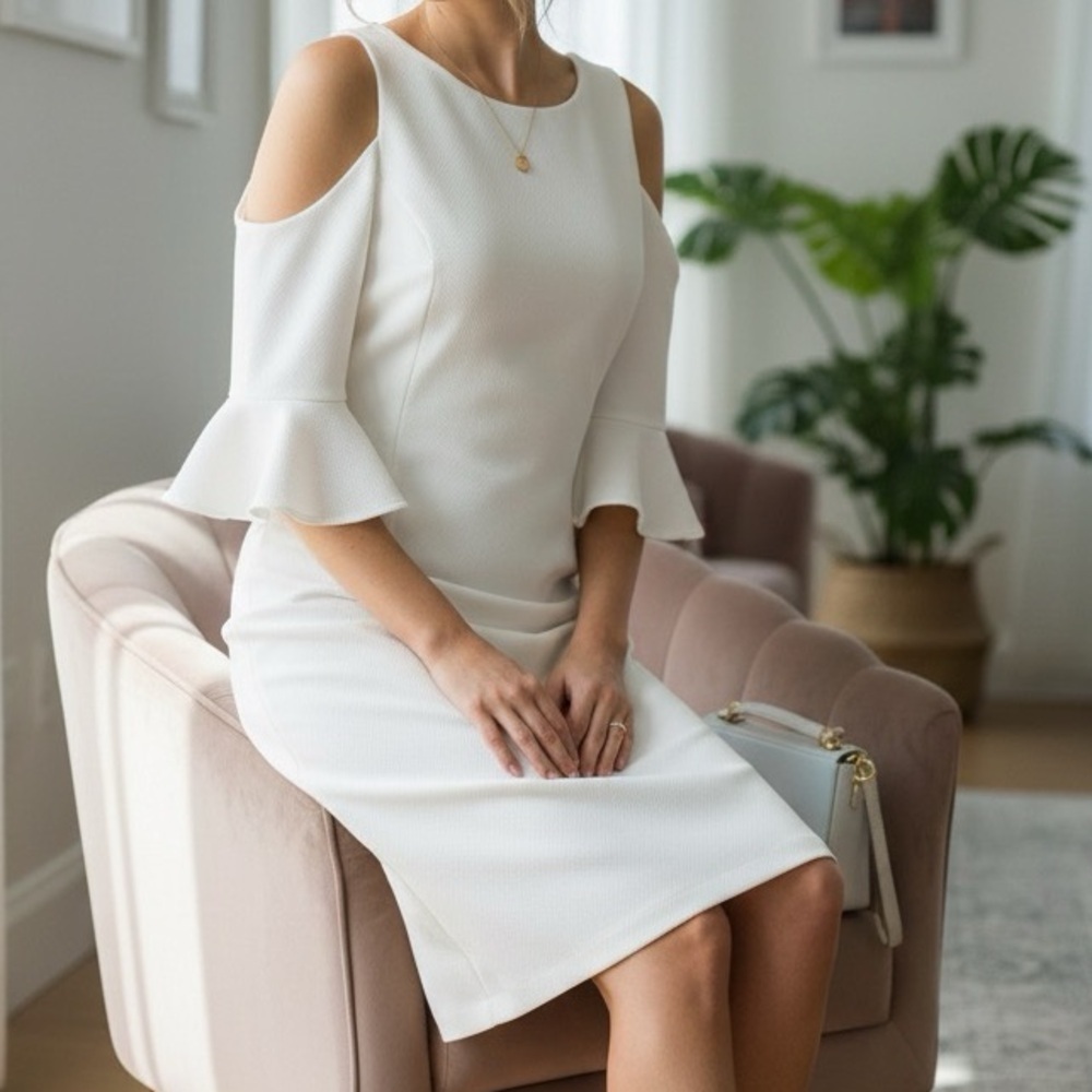 Nicole Miller White Long Sleeve Dress